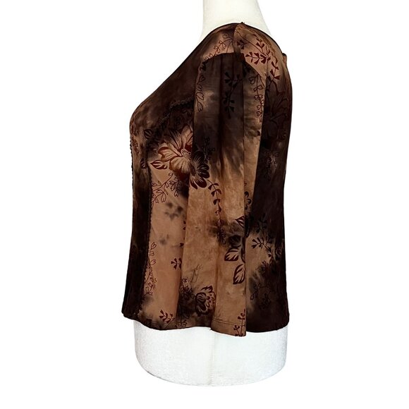 Vintage Y2K Fairycore Brown Burnout Floral Top. Petite Large. Whimsigoth Boho - Picture 4 of 11